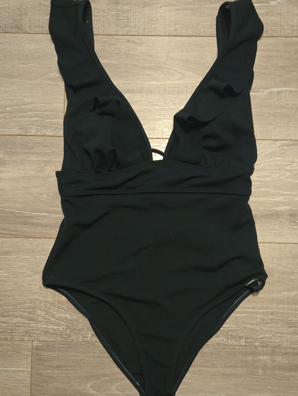 Womens Hunter Green One-Piece Swimsuit with Ruffle Straps